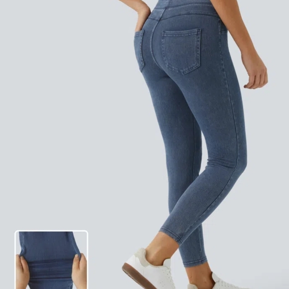 Halara Flex™ High Waisted Back Side Pocket Stretchy Knit Denim Casual Leggings